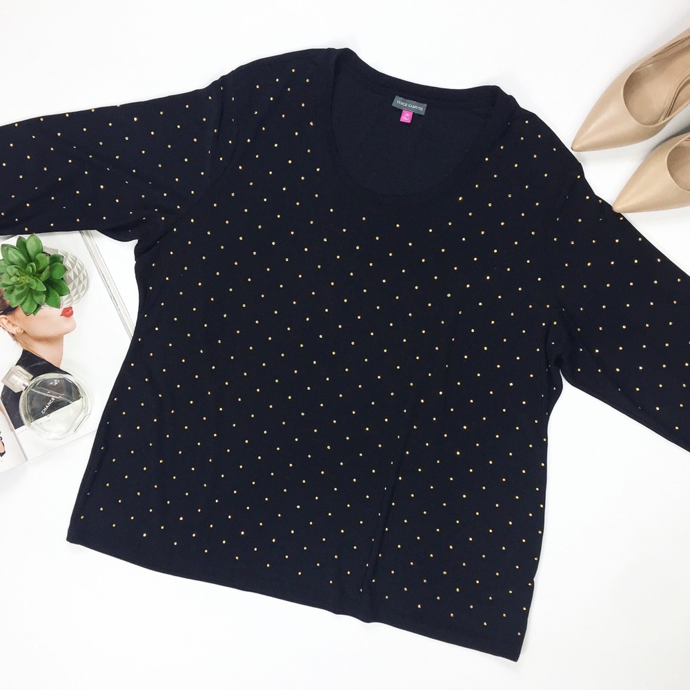 vince camuto • black gold stud top
